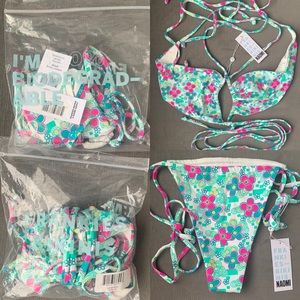 NWT FRANKIES BIKINIS x NAOMI SET - Malibu Halterneck Top Tia Bottom - Both Large